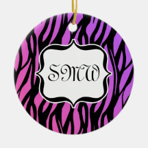 Hot Purple/Pink Zebra Stripes Monogram Ornament