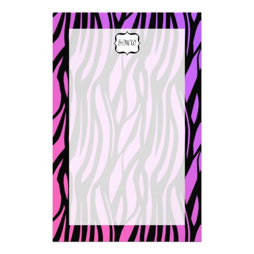 Hot Purple/Pink Zebra Stripes Monogram Custom Stationery