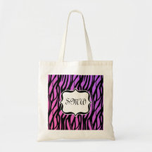 Hot Purple/Pink Zebra Stripes Monogram Tote Bag