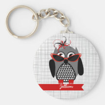 Houndstooth Owl With Sunglasses Keychain