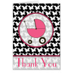 Houndstooth / Pink Baby Carriage Thank You Greeting Card