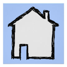 House Sketch. Black and Blue. Custom Invitations