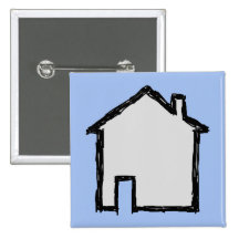 House Sketch. Black and Blue. Pinback Button