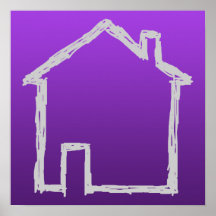 House Sketch. Grey and Purple. Print