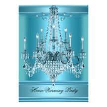 HouseWarming Party Chandelier Rich Teal Blue Personalized Announcements