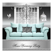 HouseWarming Party Chandelier Teal Silver White Personalised Invitation