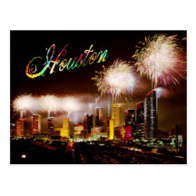 Houston, Texas skyline with fireworks Post Card