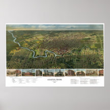 Houston TX Panoramic Map DIGITALLY REMASTERED Print