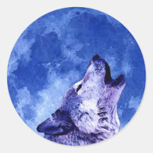 Howling Wolf at Moon Round Sticker