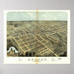 Hudson Michigan 1868 Antique Panoramic Map Print