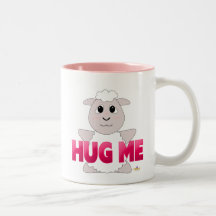 Huggable White Sheep Pink Hug Me Coffee Mugs