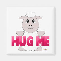 Huggable White Sheep Pink Hug Me Fridge Magnet