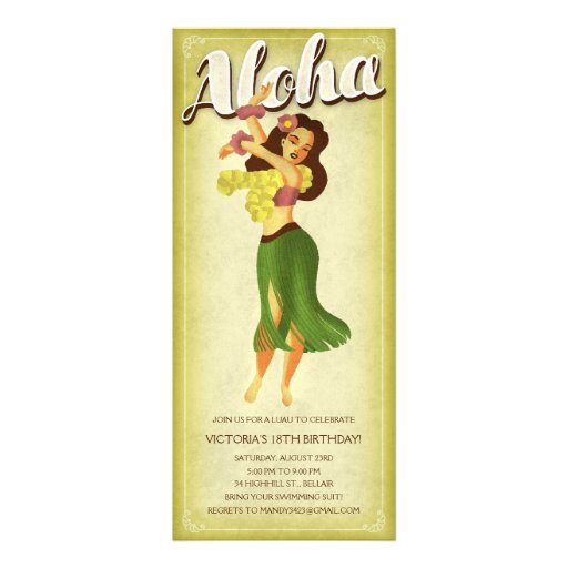 Hula Girl Luau Party Invitations