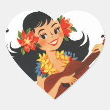 Hula Hula Girl Heart Sticker