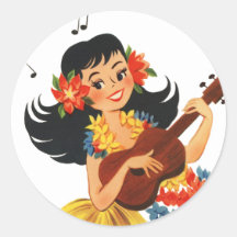 Hula Hula Girl Round Stickers