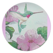 Hummingbird Hibiscus Flowers Dinner Plates