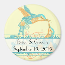 Hummingbird Kiss Vintage Lovebird Weddings Fridge Magnets