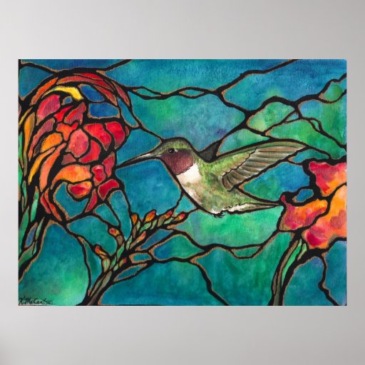"Hummingbird Melody" Unique "stained glass" Art Print