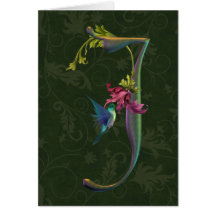 Hummingbird Monogram J Greeting Cards