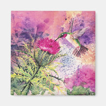 Hummingbird Purple Thistle Magnet
