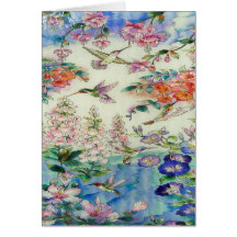 Hummingbirds and flowers stained glass WOW Greeting Cards