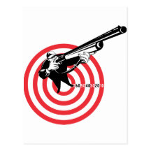 Hunter aiming rifle shotgun bulls eye high angle postcard