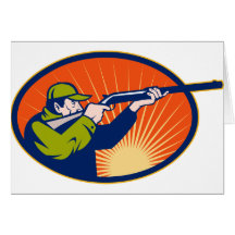 Hunter aiming rifle shotgun side view greeting cards