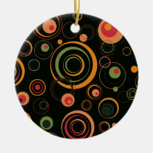 Hunter Green and Peach Playful Retro Circles Ornaments