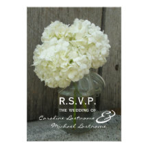 Hydranges & Barnwood Wedding RSVP Personalized Announcements