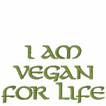 I Am Vegan For Life. Green on White. Slogan. Embroidered Hoodie