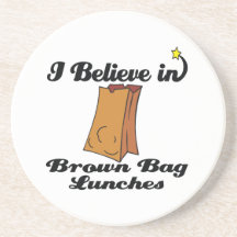 i believe in brown bag lunches beverage coasters