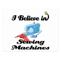 i believe in sewing machines postcards
