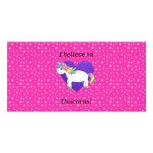 I believe in unicorns pink stars personalized photo card