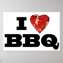 I heart BBQ, Steak Heart Shape Funny Grilling Print