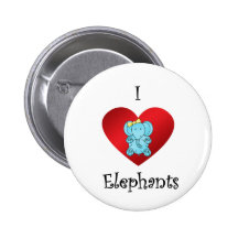 I heart elephants in blue with yellow bow pinback buttons