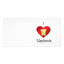 I heart elephants in yellow and purple photo card template