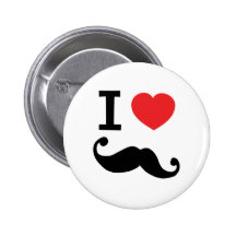 I heart twirly moustache pinback button