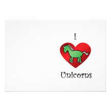I heart unicorns in green and rainbow invite