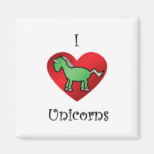 I heart unicorns in green and rainbow magnets