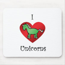 I heart unicorns in green and rainbow mousepad