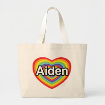 I love Aiden, rainbow heart Bags