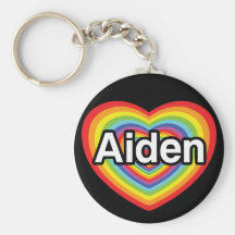 I love Aiden, rainbow heart Keychain