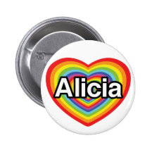 I love Alicia, rainbow heart Buttons