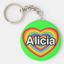I love Alicia, rainbow heart Key Chain