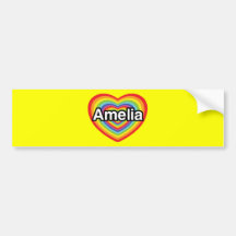 I love Amelia, rainbow heart Bumper Stickers