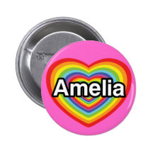 I love Amelia, rainbow heart Buttons
