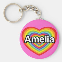 I love Amelia, rainbow heart Key Chains