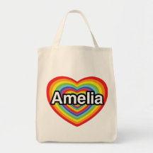 I love Amelia, rainbow heart Tote Bags