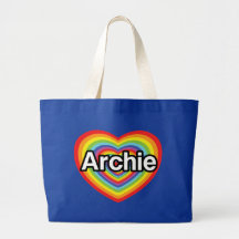 I love Archie, rainbow heart Canvas Bags