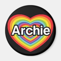 I love Archie, rainbow heart Fridge Magnets